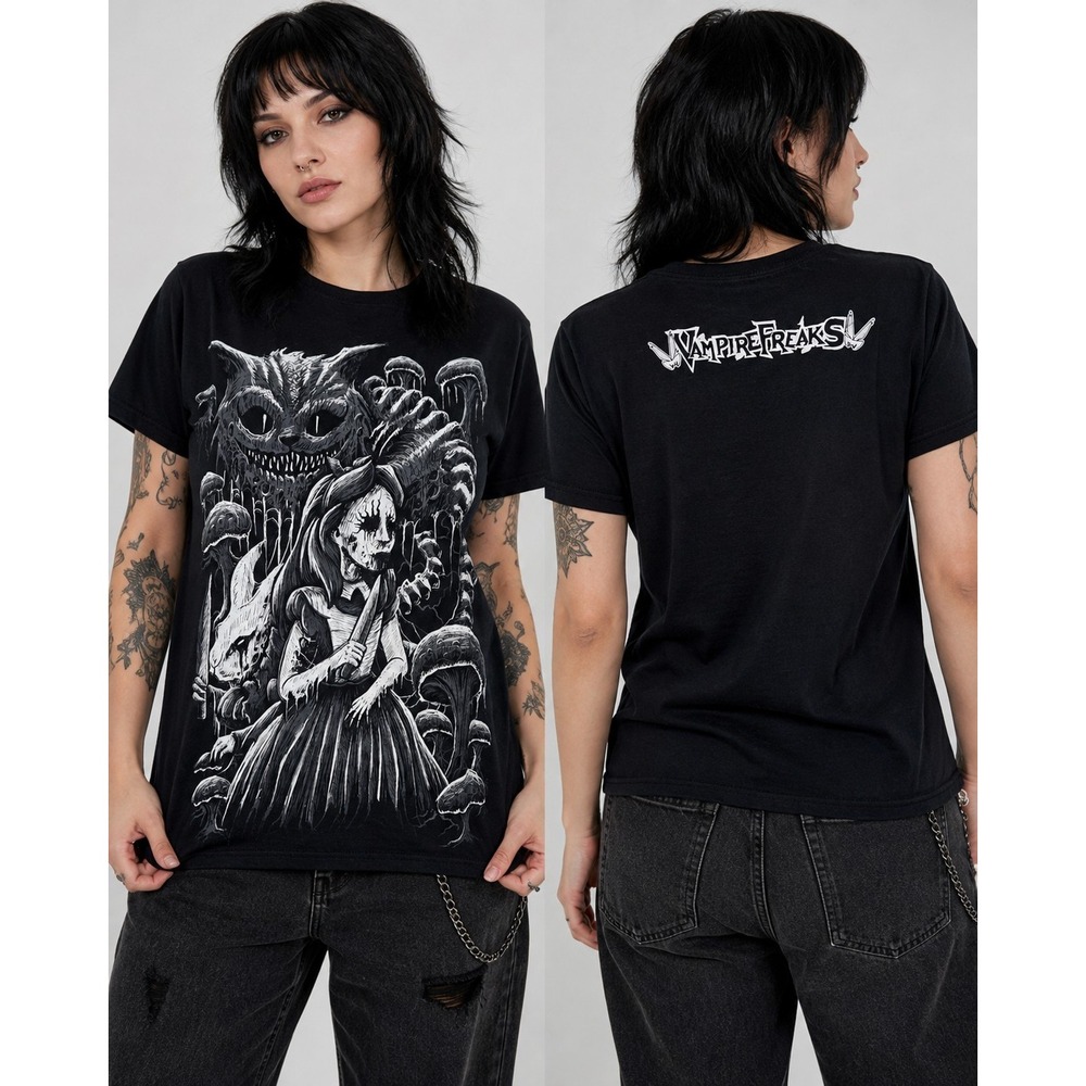 VampireFreaks Alice in Murderland Graphic T-Shirt Black Size M Gothic Horror...